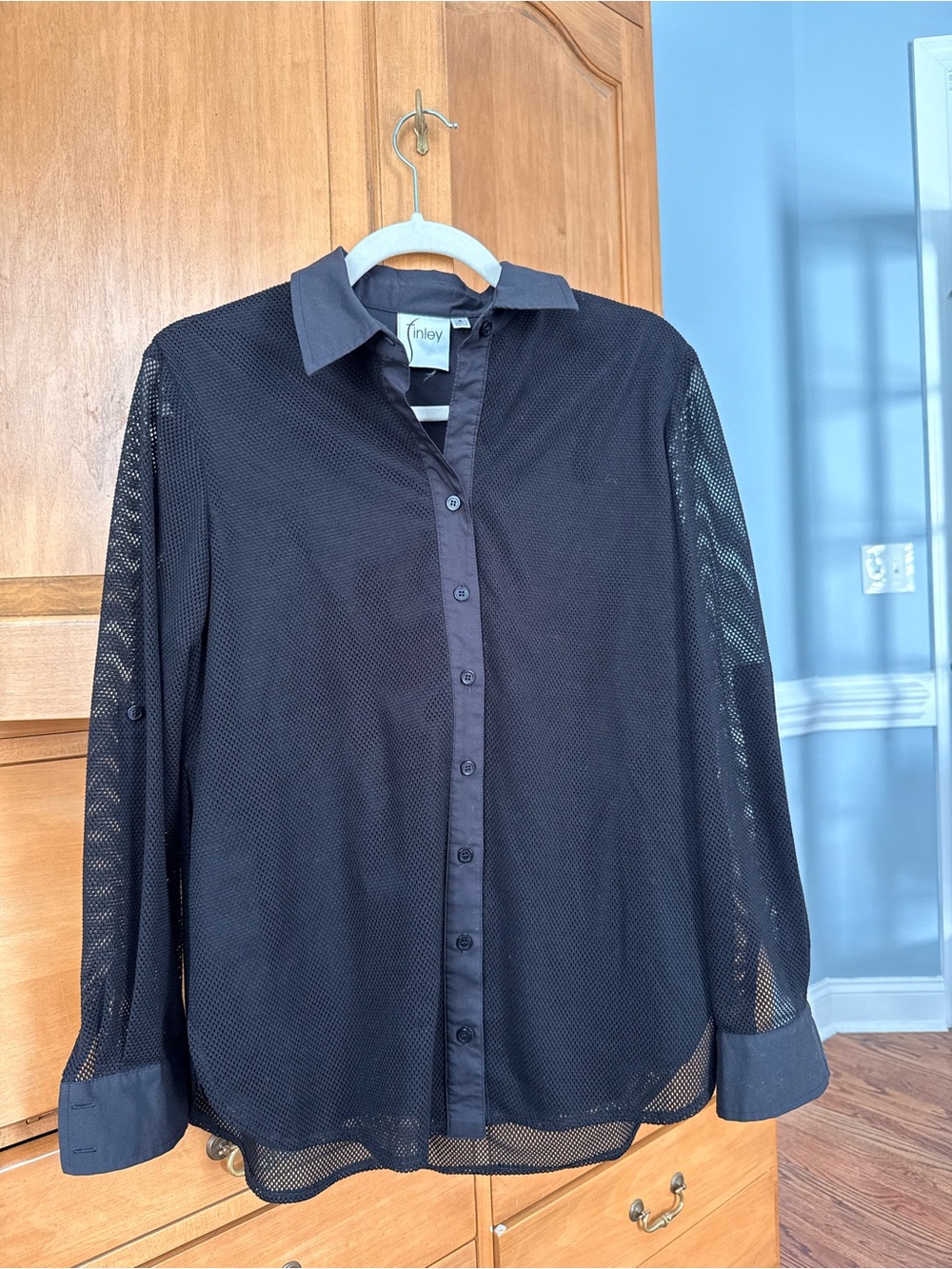 Finley Barrett Black Sheer Mesh Button Down Shirt S